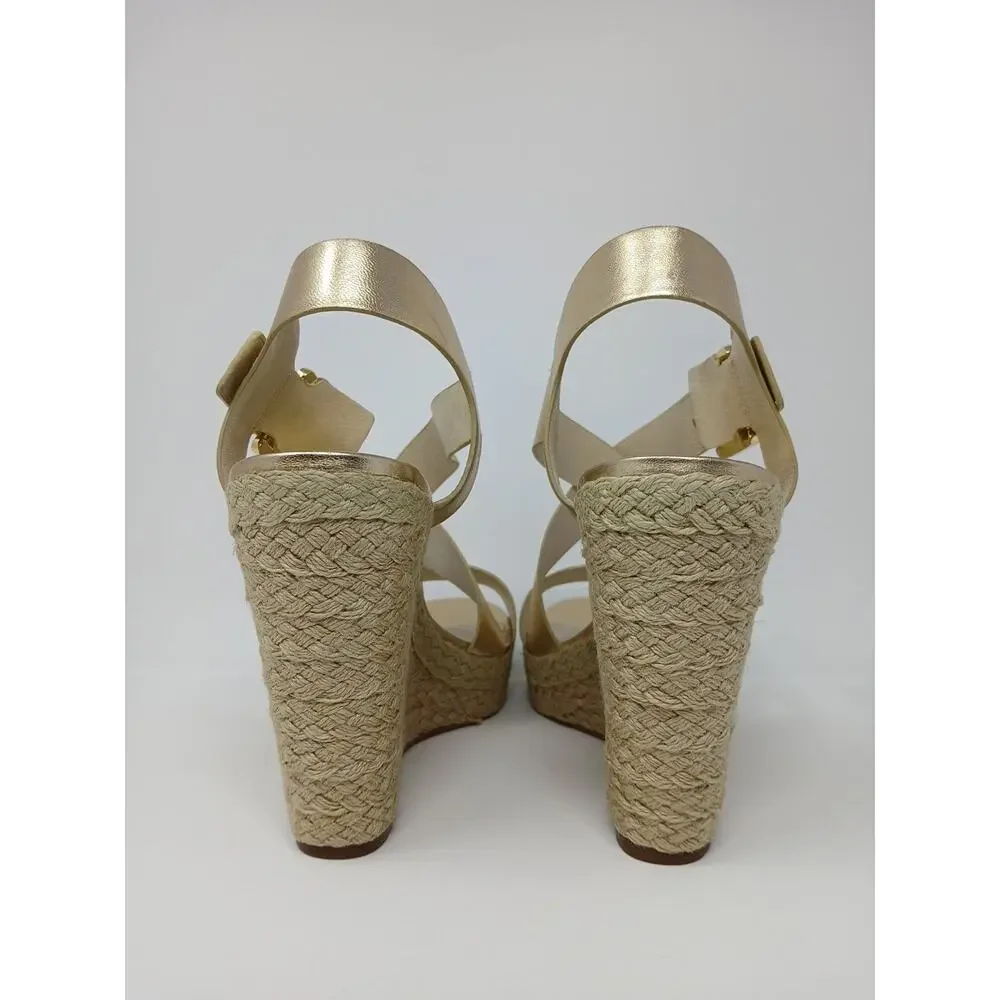 Michael Kors Giovanna MK Logo Pale Gold Espadrille Wedge Women’s US Size 10M New